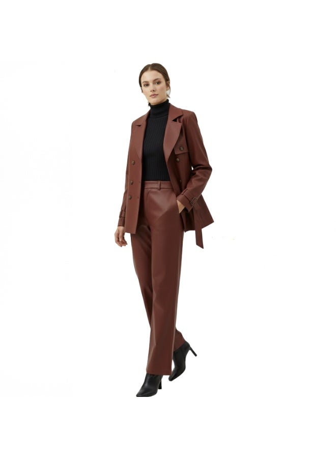 Smoky Egypt Women Gabardine Double-Breasted Jacket - Brick - Image 4